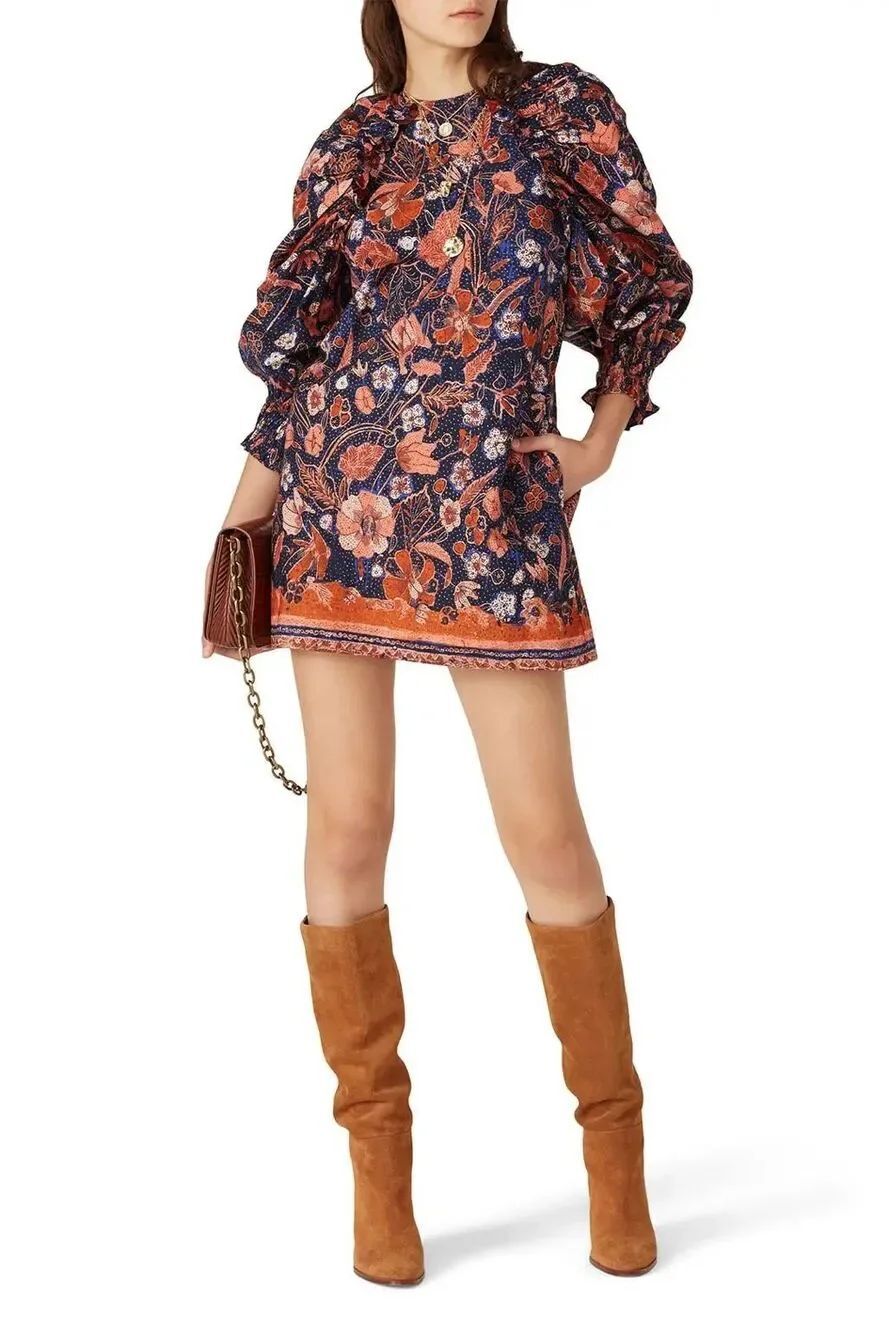 Ulla Johnson Devya Cotton Mini Dress in Blue Orange Size 2